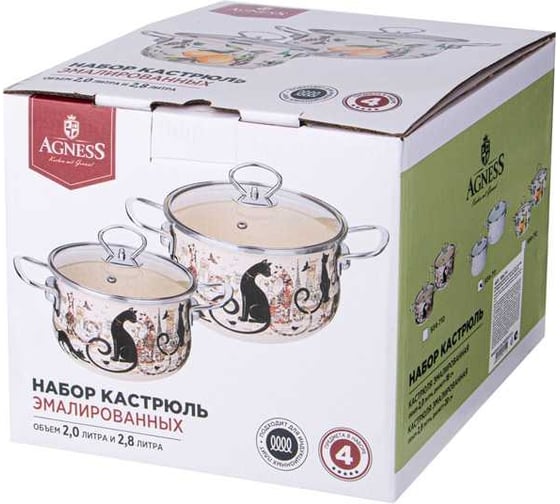 Набор эмалированных кастрюль Agness серия Парижские коты, 4 предмета 934-710