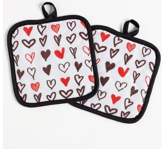 Кухонный набор Этель Love Life Сердечки прихватка 17х17 см - 2 шт., 100% полиэстер 7532544 1