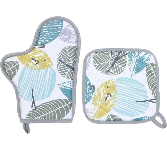 Кухонный набор Этель Эко 2 предмета, прихватка 20х20 см, варежка-прихватка 27х20 см, 100% полиэстер 9788437 1