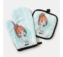 Кухонный набор Этель Love Life Виола 2 предмета, прихватка 17х17 см, рукавица 26х16 см, 100% полиэстер 4437251