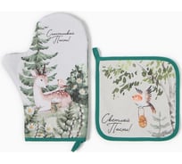 Кухонный набор Этель Лесная сказка варежка-прихватка 20x28 см, прихватка 19x19 см, 100% хлопок 9892084