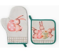 Кухонный набор Этель Пасхальный кролик варежка-прихватка 20x28 см, прихватка 19x19 см, 100% хлопок 9892072