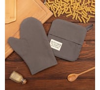 Кухонный набор Этель Kitchen, серый, варежка-прихватка 18x29 см, прихватка 19x19 см 7865986