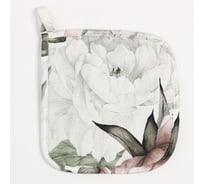 Прихватка Этель Пионы 19x19 см, 100% хлопок, ватин 250 г/м2, двухсторонняя 5376627