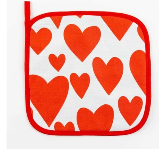 Прихватка Этель Red hearts 19x19 см, 100% хлопок, ватин 250 г/м2, двухсторонняя 5376654 1