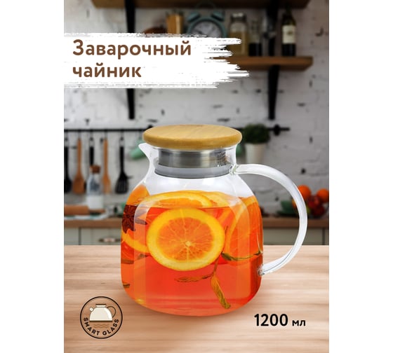 Заварочный чайник ND Play с бамбуковой крышкой и металлическим ситечком, в подарочной упаковке, 1200 мл, стекло 306665