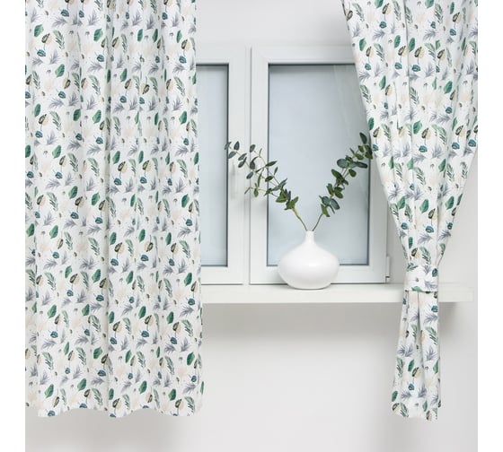 Шторы для кухни Этель Домашние растения 149x180 см, 2 шт, подхваты, 2 шт, 80% хлопок, 20% полиэстер 9596637