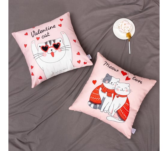 Подушка Этель Meow love, 40x40 см, велюр, 100% п/э 5309885