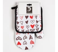 Кухонный набор Этель 2 предмета Love Life Сердечки, прихватка 17х17 см, рукавичка 26х16 см, 100% полиэстер 7620652