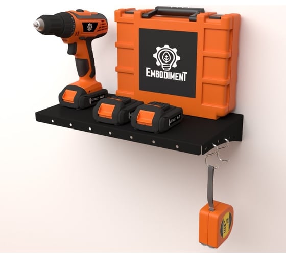 Полка для хранения EMBODIMENT металлическая, настенная, черная EMB-TB-SH-400x220-B