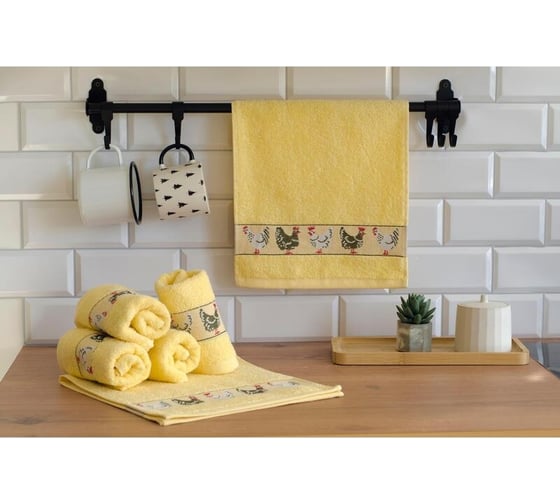 Набор махровых полотенец Комус 30x60 см, 5 шт, 400 гр/м2, kitchen kurochki, желтый 6177443 1747801