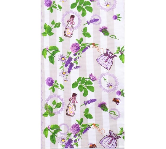 Кухонное вафельное полотенце Комус 35x60, 160 гр/м2, лавандовое поле ассорти, 10 шт 1372638