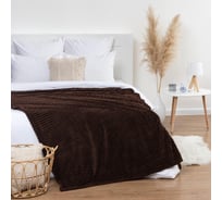 Плед Этель Клетка 180x200 см, коричневый, корал-флис, 240 гр/м2, 100% полиэстер 7091192