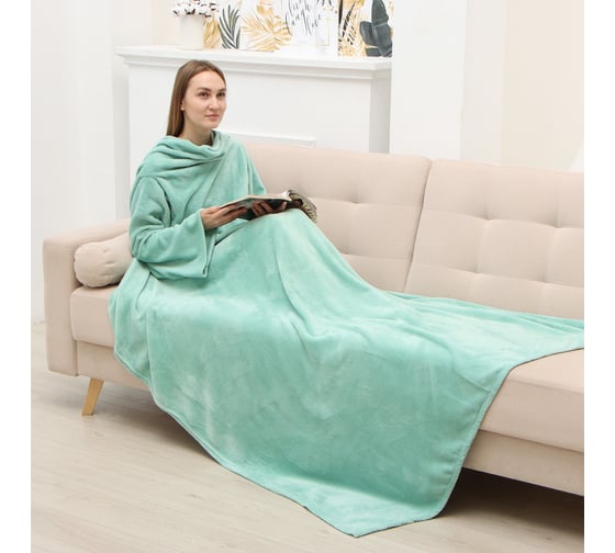 Плед с рукавами Этель мятный, 150х200 см, 100% п/э, корал-флис 220 гр/м2 9849740