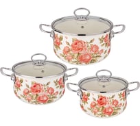 Набор эмалированных кастрюль Agness серия Корейская РОЗА, 6 предметов 2 л, 2.8 л, 3.6 л, 18x11, 20x12, 22x13 см 934-717