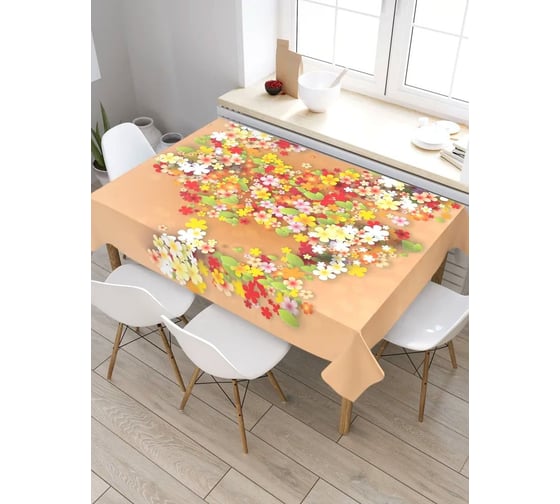 Скатерть прямоугольная из сатена JOYARTY Цветочная рука tc_29497_120x145 1