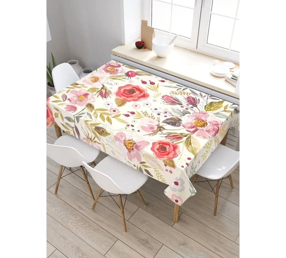 Скатерть прямоугольная из сатена JOYARTY Цветочные краски tc_29827_120x145 1