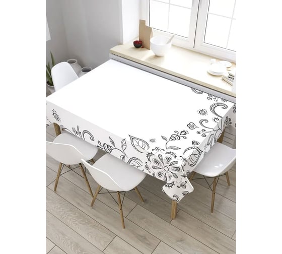 Скатерть прямоугольная из сатена JOYARTY Цветочное обрамление tc_32749_120x145 1