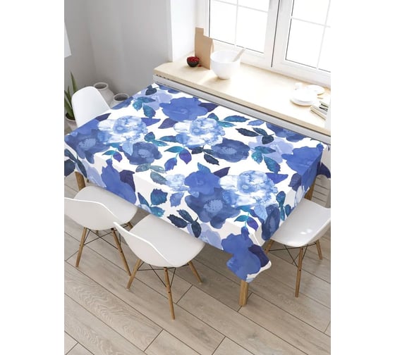 Скатерть прямоугольная из сатена JOYARTY Цветочная синева tc_17046_120x145 1