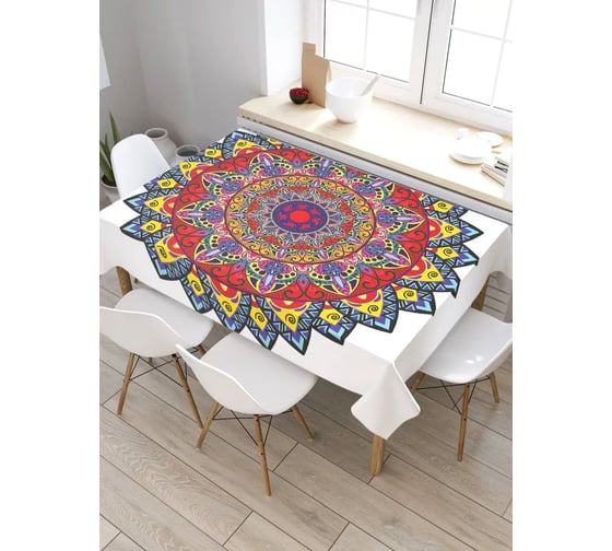 Скатерть прямоугольная из сатена JOYARTY Цветная мандала tc_28491_120x145 1