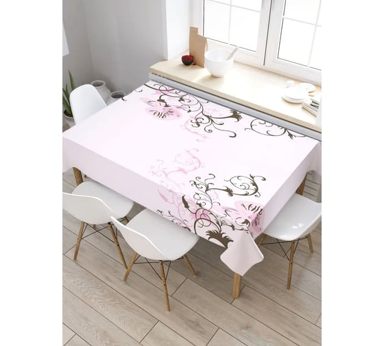 Скатерть прямоугольная из сатена JOYARTY Цветочки с завитками tc_27901_120x145 1