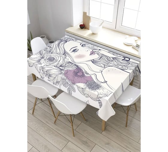 Скатерть прямоугольная из сатена JOYARTY Цветочная прическа tc_27793_120x145 1