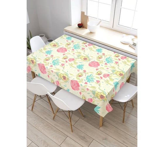 Скатерть прямоугольная из сатена JOYARTY Цветочное чаепитие tc_29999_120x145 1