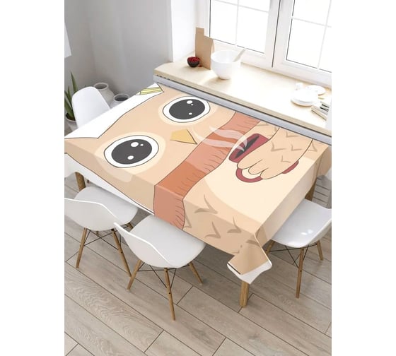 Скатерть прямоугольная из сатена JOYARTY Филин с чашкой кофе tc_31981_120x145 1