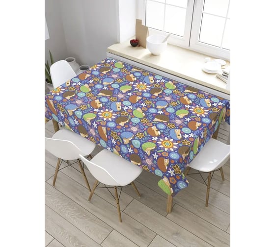 Скатерть прямоугольная из сатена JOYARTY Цветные ежики tc_32304_120x145 1