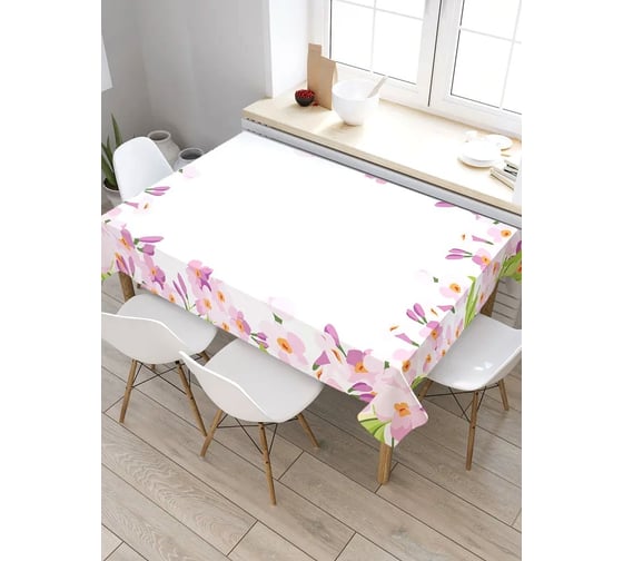 Скатерть прямоугольная из сатена JOYARTY Цветочное окно tc_35858_120x145 1