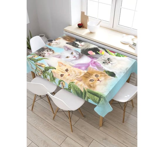 Скатерть прямоугольная из сатена JOYARTY Цветные коты tc_77571_120x145 1