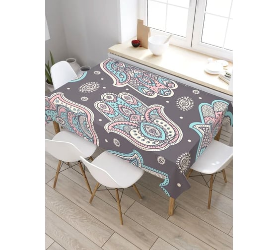 Скатерть прямоугольная из сатена JOYARTY Хамса с завитками tc_6641_120x145 1