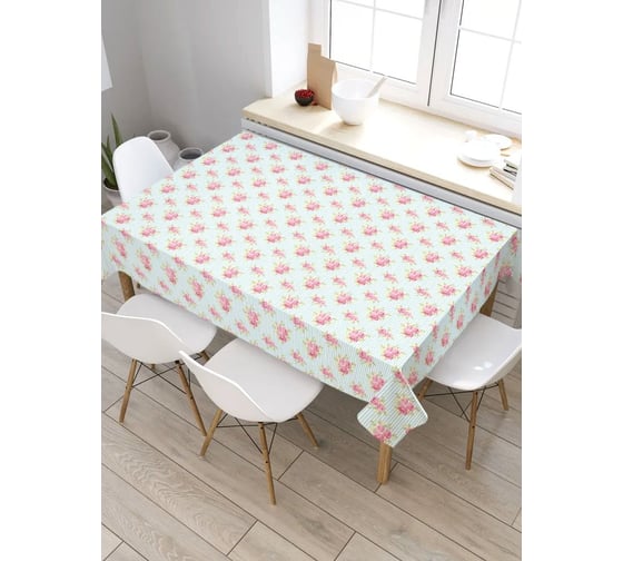 Скатерть JoyArty Цветочный узор на голубом фоне, прямоугольная, из сатена tc_262030_120x145 1