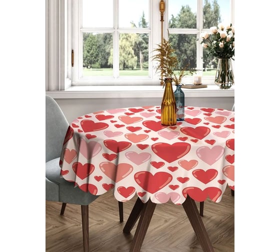 Скатерть круглая тканевая JOYARTY на стол с рисунком Море сердец 150х150 см rtcf01_422654_150x150 1
