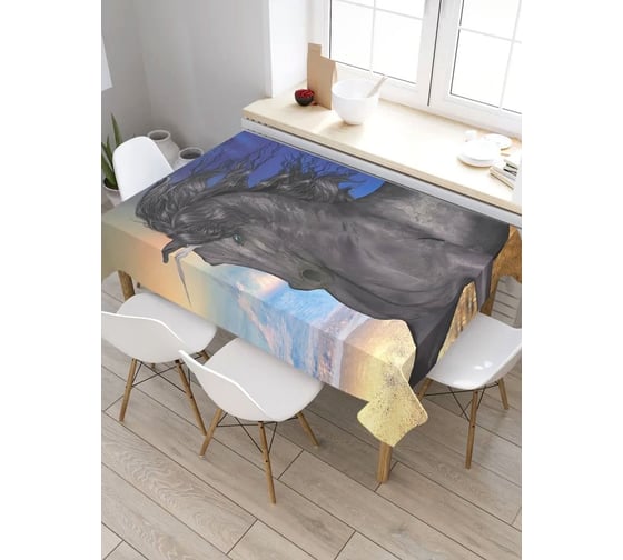 Прямоугольная скатерть из сатена JoyArty Темный единорог tc_5133_120x145 1