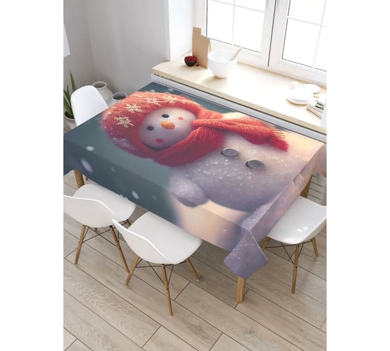 Скатерть прямоугольная тканевая JOYARTY на стол с рисунком Снеговик 120х145 см tc_427873_120x145 1