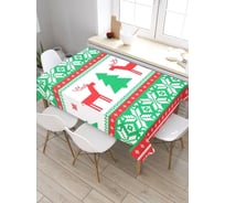 Прямоугольная скатерть из сатена JoyArty Узор с оленями и елкой tc_19394_120x145