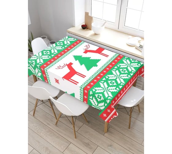 Прямоугольная скатерть из сатена JoyArty Узор с оленями и елкой tc_19394_120x145 1