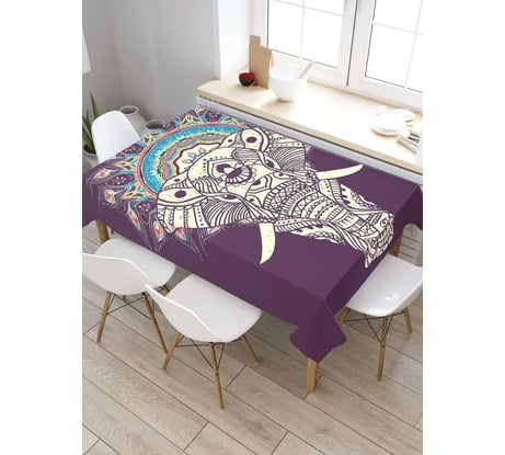Прямоугольная скатерть из сатена JoyArty Узорчатый индийский слон tc_30364_120x145