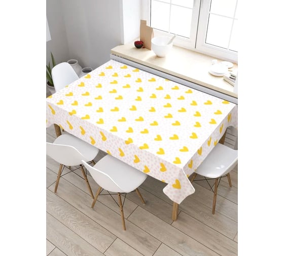 Скатерть прямоугольная тканевая JOYARTY на стол с рисунком Желтые сердечки 120х145 см tc_422717_120x145 1