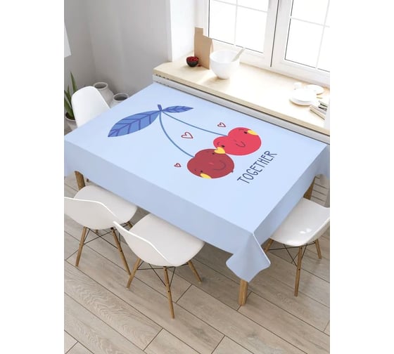 Скатерть прямоугольная тканевая JOYARTY на стол с рисунком Вишинки вместе 120х145 см tc_422698_120x145 1
