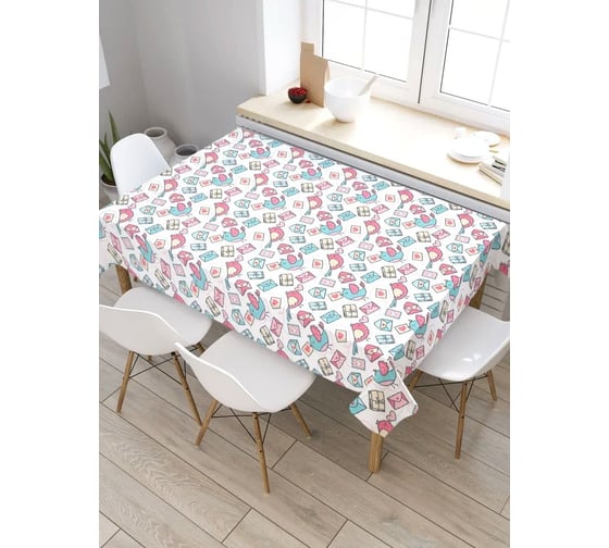 Скатерть прямоугольная тканевая JOYARTY на стол с рисунком Птички с письмом 145х180 см tc_422723_180x145 1