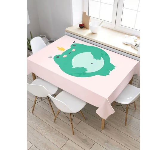 Скатерть прямоугольная тканевая JOYARTY на стол с рисунком Довольный лягушонок 145х180 см tc_422700_180x145 1