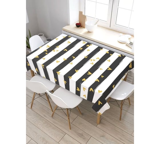 Скатерть прямоугольная тканевая JOYARTY на стол с рисунком Полоски с сердечками 120х145 см tc_422711_120x145 1