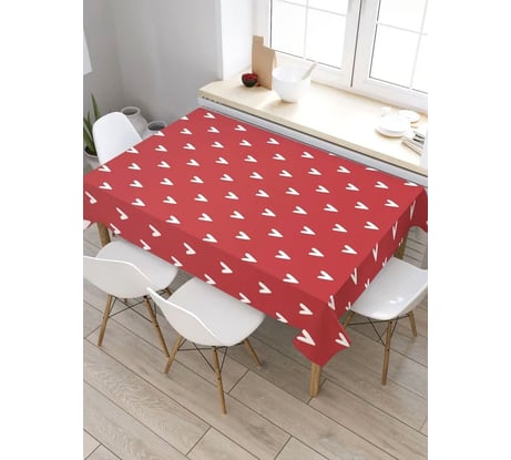 Скатерть прямоугольная тканевая JOYARTY на стол с рисунком Белые сердечки 145х180 см tc_422652_180x145