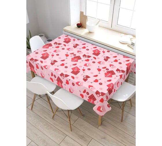 Скатерть прямоугольная тканевая JOYARTY на стол с рисунком Kiss love 145х180 см tc_422659_180x145 1