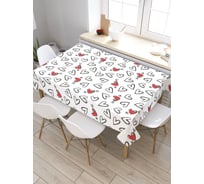 Скатерть прямоугольная водоотталкивающая JOYARTY на стол Черно-белые сердечки 120x145 см tcox_422629_120x145