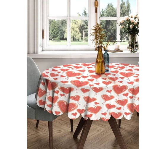 Скатерть круглая тканевая JOYARTY на стол с рисунком Шар из сердца 150х150 см rtcf01_422634_150x150 1