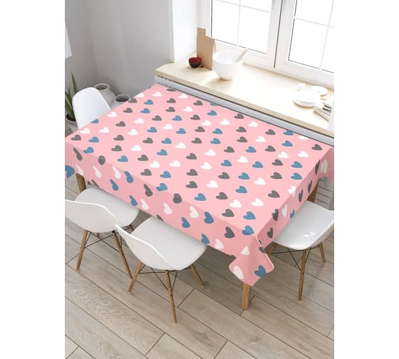 Скатерть прямоугольная водоотталкивающая JOYARTY на стол Ванильные сердца 145x180 см tcox_422720_180x145 1