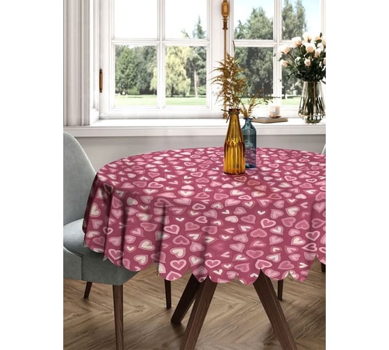 Скатерть круглая тканевая JOYARTY на стол с рисунком Светящиеся сердечки 150х150 см rtcf01_422622_150x150 1